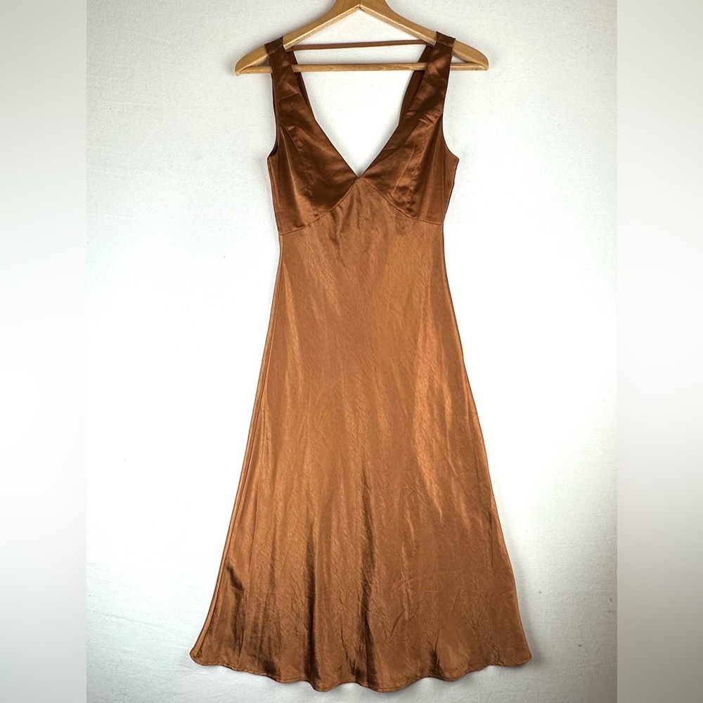Lulus Incredible Love Brown Satin Cowl Back Midi Slip Dress Party Wedding Formal - Picture 2 of 14